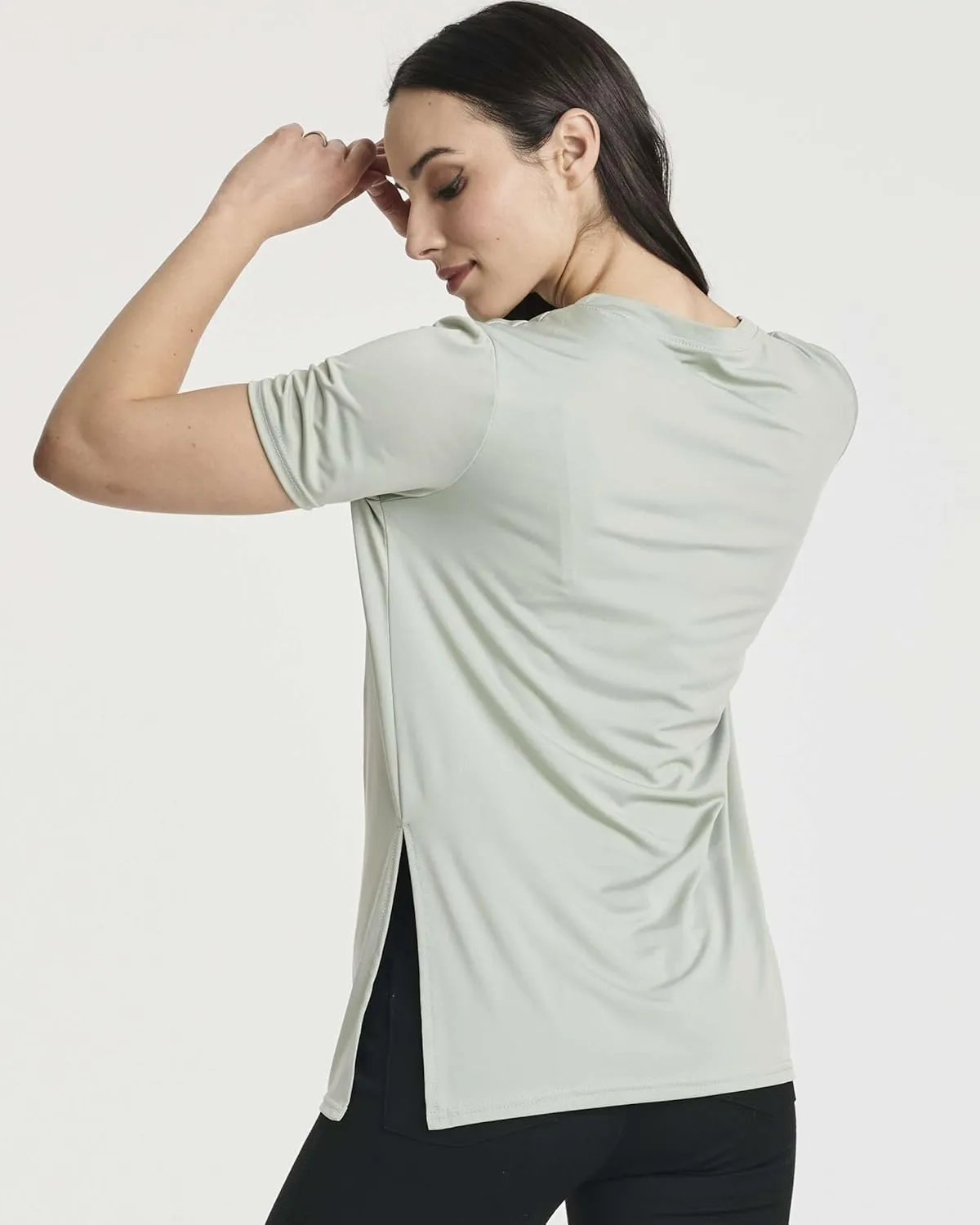 Real Essentials 5 Pack: Women's Short Sleeve Active Workout T-Shirts - Dry Fit Gym Tops with Split Hem (Plus Sizes)