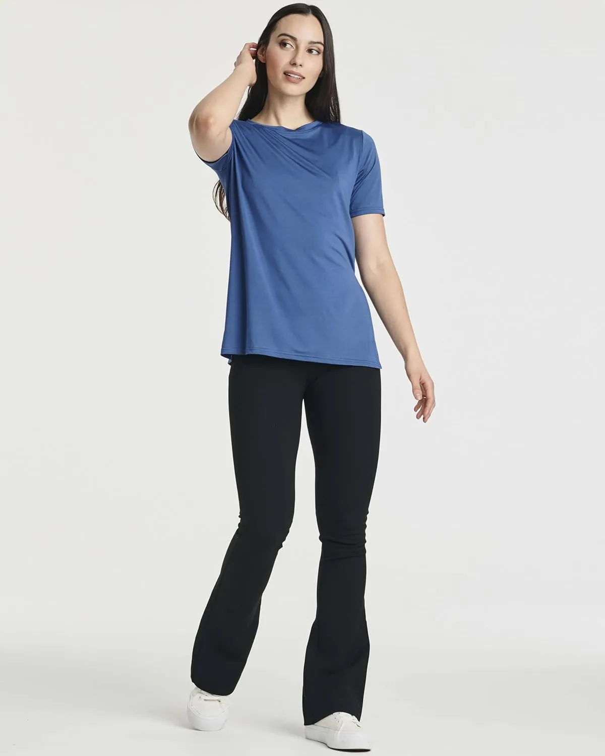 Real Essentials 5 Pack: Women's Short Sleeve Active Workout T-Shirts - Dry Fit Gym Tops with Split Hem (Plus Sizes)