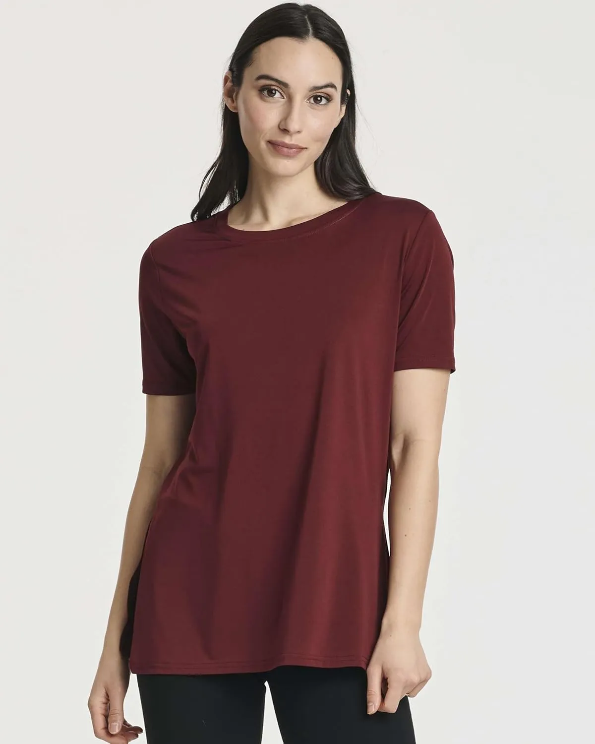 Real Essentials 5 Pack: Women's Short Sleeve Active Workout T-Shirts - Dry Fit Gym Tops with Split Hem (Plus Sizes)