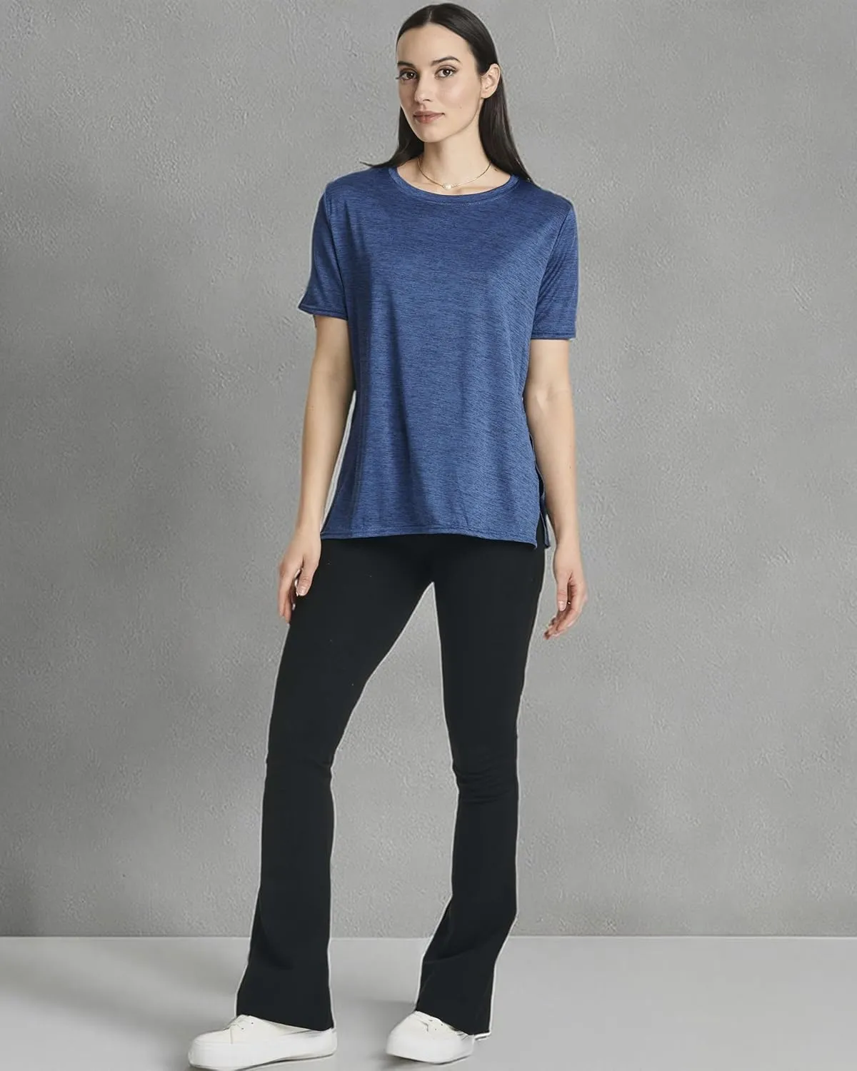 Real Essentials 5 Pack: Women's Short Sleeve Active Workout T-Shirts - Dry Fit Gym Tops with Split Hem (Plus Sizes)
