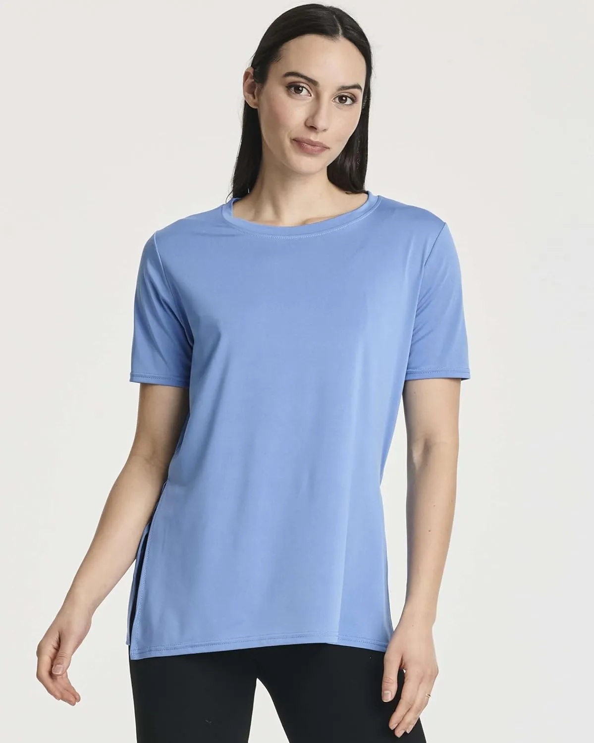 Real Essentials 5 Pack: Women's Short Sleeve Active Workout T-Shirts - Dry Fit Gym Tops with Split Hem (Plus Sizes)