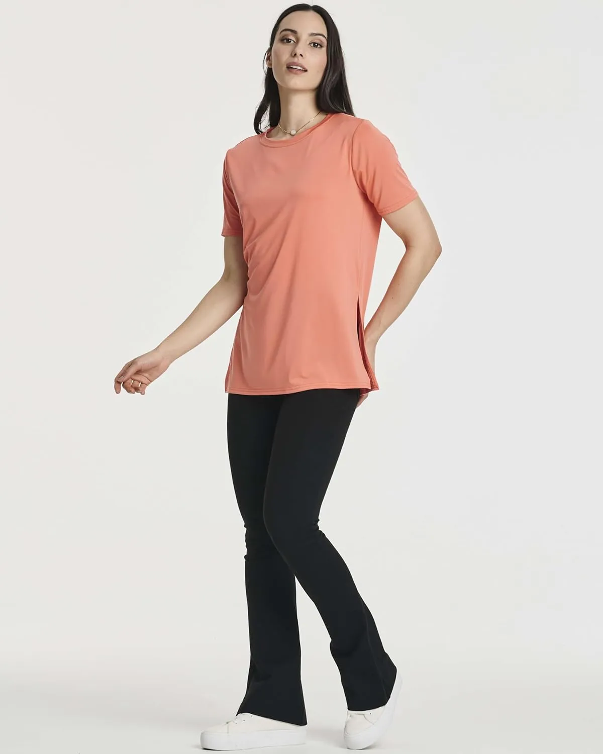 Real Essentials 5 Pack: Women's Short Sleeve Active Workout T-Shirts - Dry Fit Gym Tops with Split Hem (Plus Sizes)