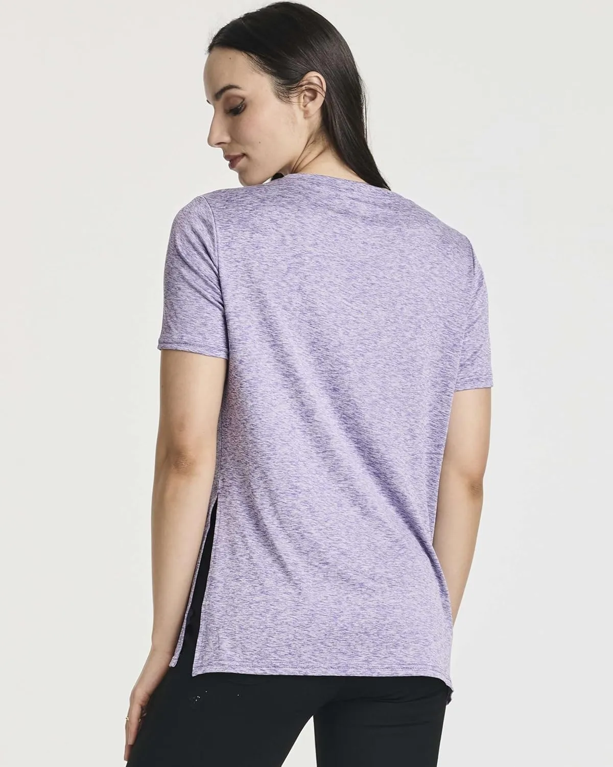 Real Essentials 5 Pack: Women's Short Sleeve Active Workout T-Shirts - Dry Fit Gym Tops with Split Hem (Plus Sizes)