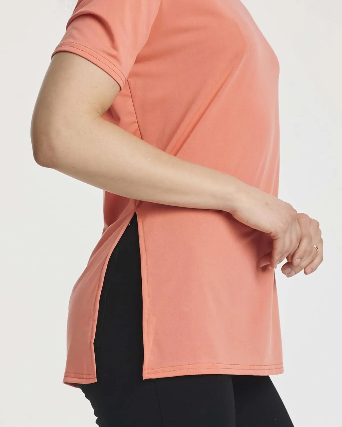 Real Essentials 5 Pack: Women's Short Sleeve Active Workout T-Shirts - Dry Fit Gym Tops with Split Hem (Plus Sizes)