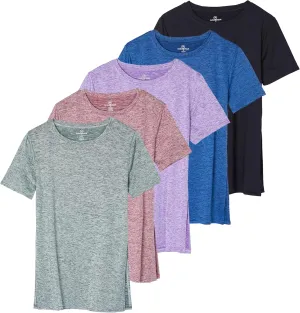 Real Essentials 5 Pack: Women's Short Sleeve Active Workout T-Shirts - Dry Fit Gym Tops with Split Hem (Plus Sizes)