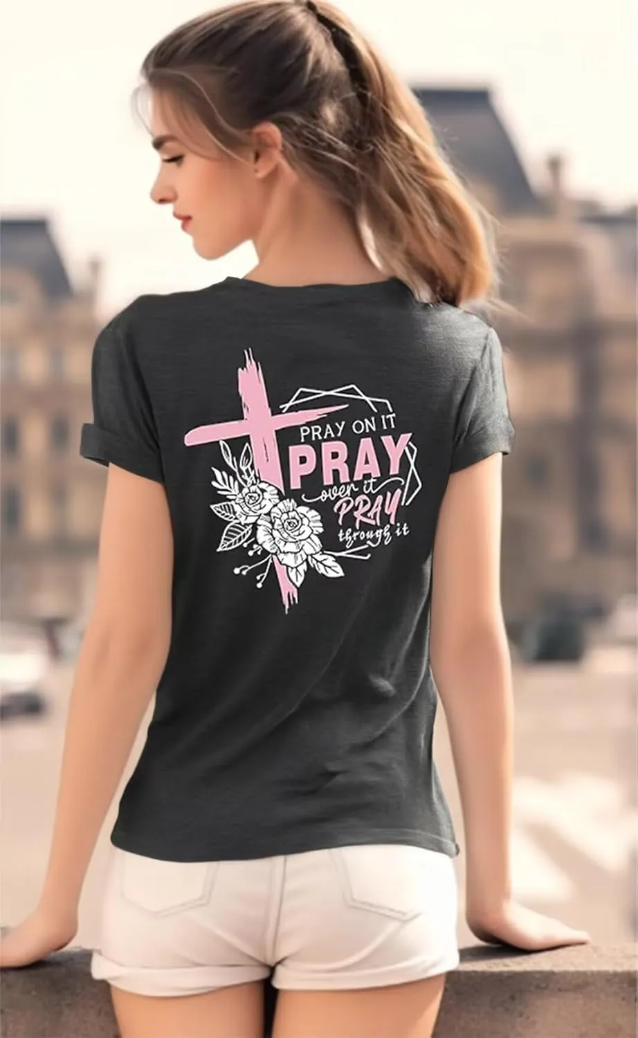 Retro Christian Jesus Faith T Shirts for Women Cross Pray Floral Printed Short Sleeve Inspirational Bible Verse Tee Tops