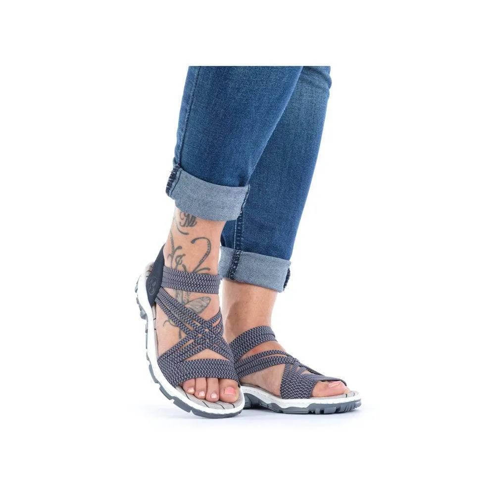 Rieker 68888-14 Ladies Navy Blue Synthetic Pull On Sandals