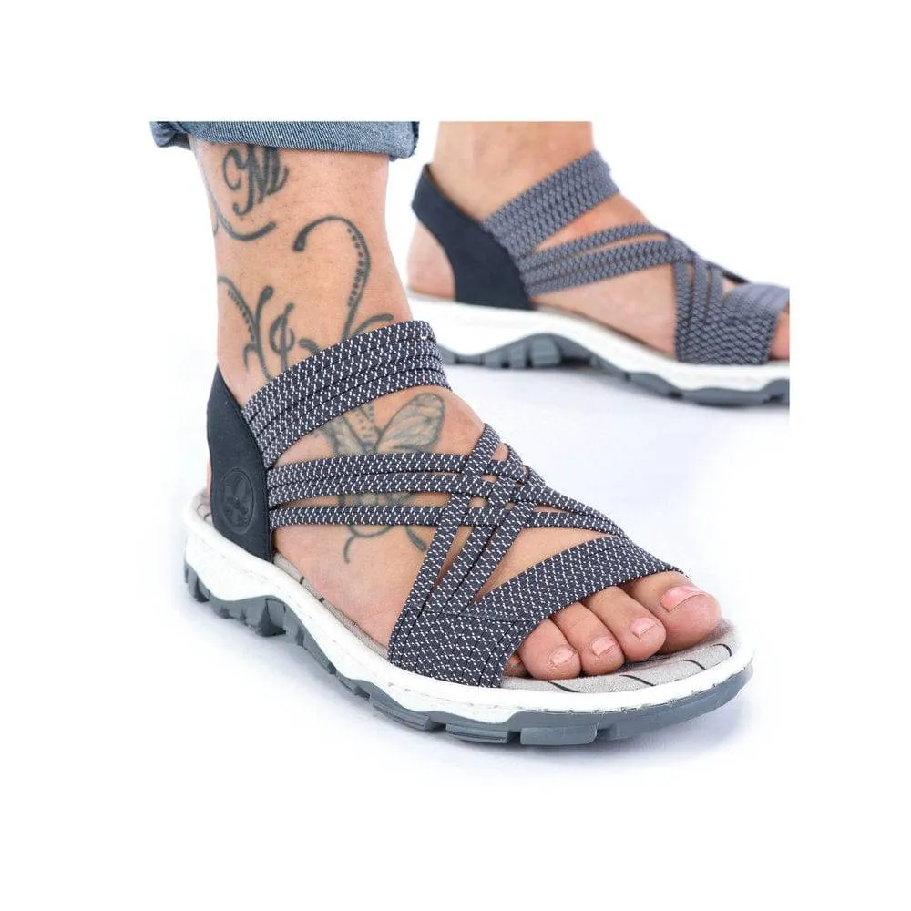 Rieker 68888-14 Ladies Navy Blue Synthetic Pull On Sandals