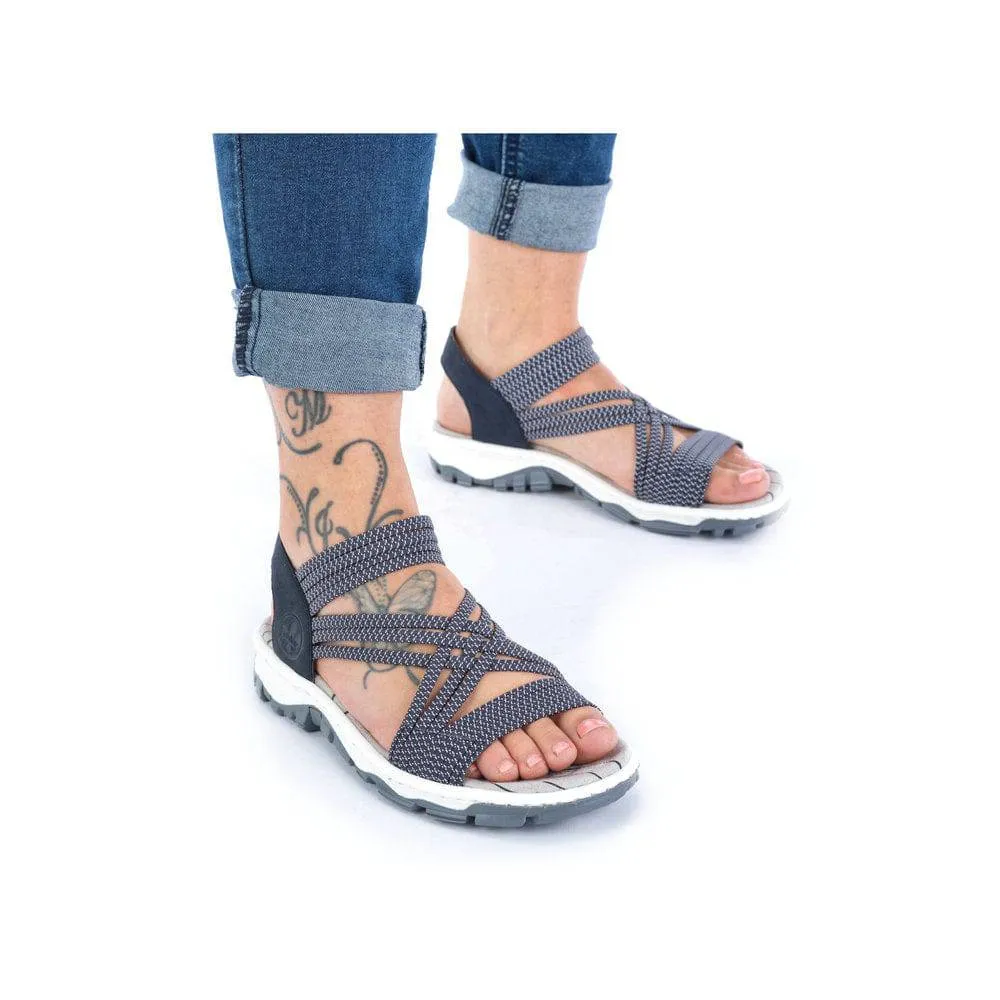 Rieker 68888-14 Ladies Navy Blue Synthetic Pull On Sandals