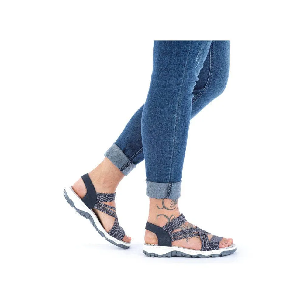 Rieker 68888-14 Ladies Navy Blue Synthetic Pull On Sandals