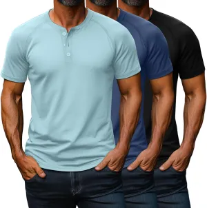 Riyiper 3 Pack Henley Shirts for Men Short Sleeve Raglan M-5XL Cotton Regular and Big Tall Tops Casual Summer Basic Tee