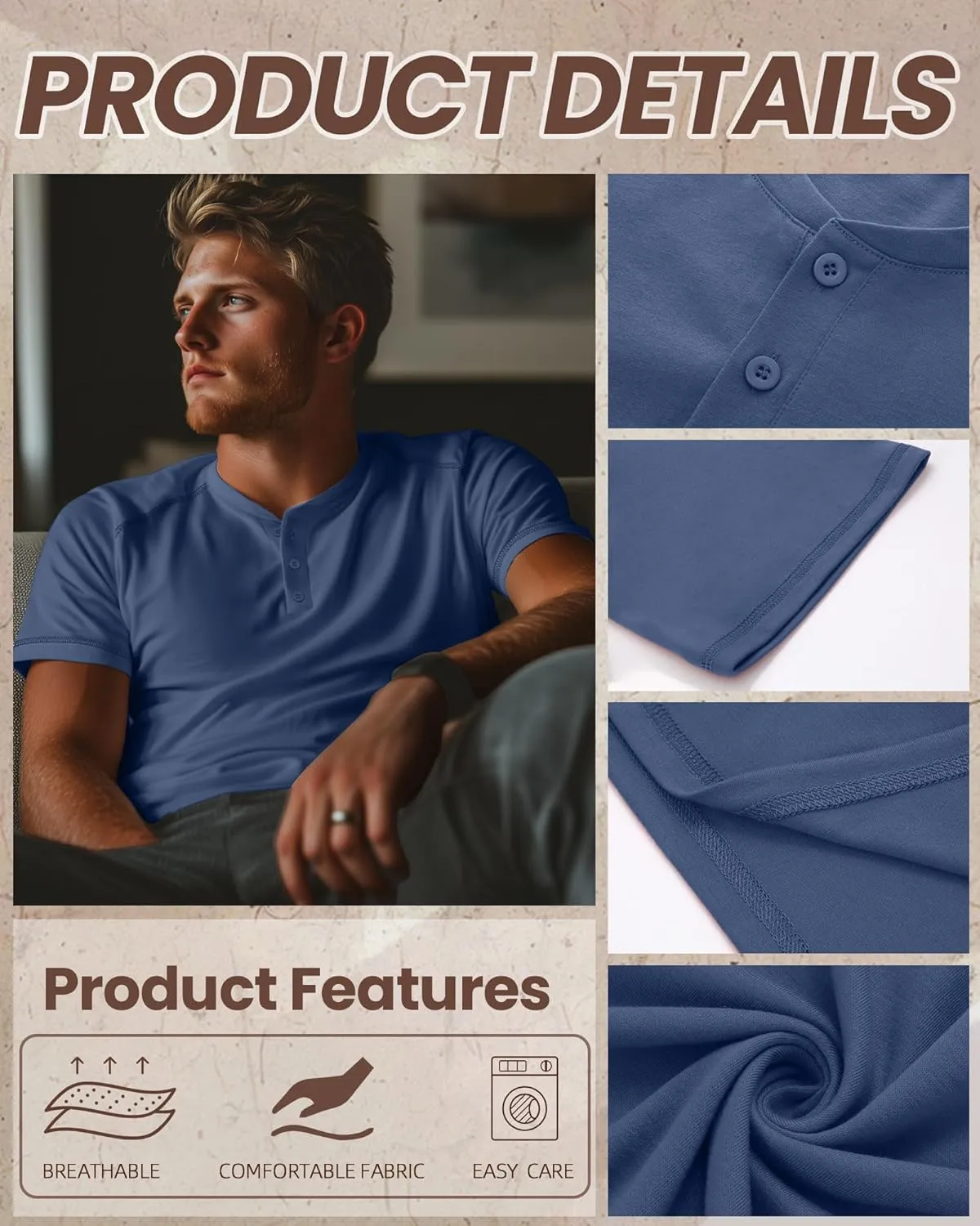 Riyiper 3 Pack Henley Shirts for Men Short Sleeve Raglan M-5XL Cotton Regular and Big Tall Tops Casual Summer Basic Tee