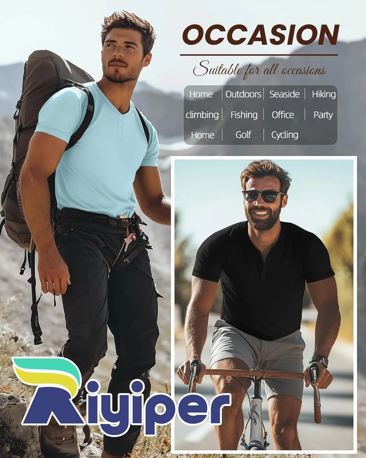 Riyiper 3 Pack Henley Shirts for Men Short Sleeve Raglan M-5XL Cotton Regular and Big Tall Tops Casual Summer Basic Tee