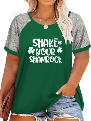 ROSRISS Plus Size Tops for Women Summer Raglan Color Block T Shirts Short Sleeve Loose Fit Tee