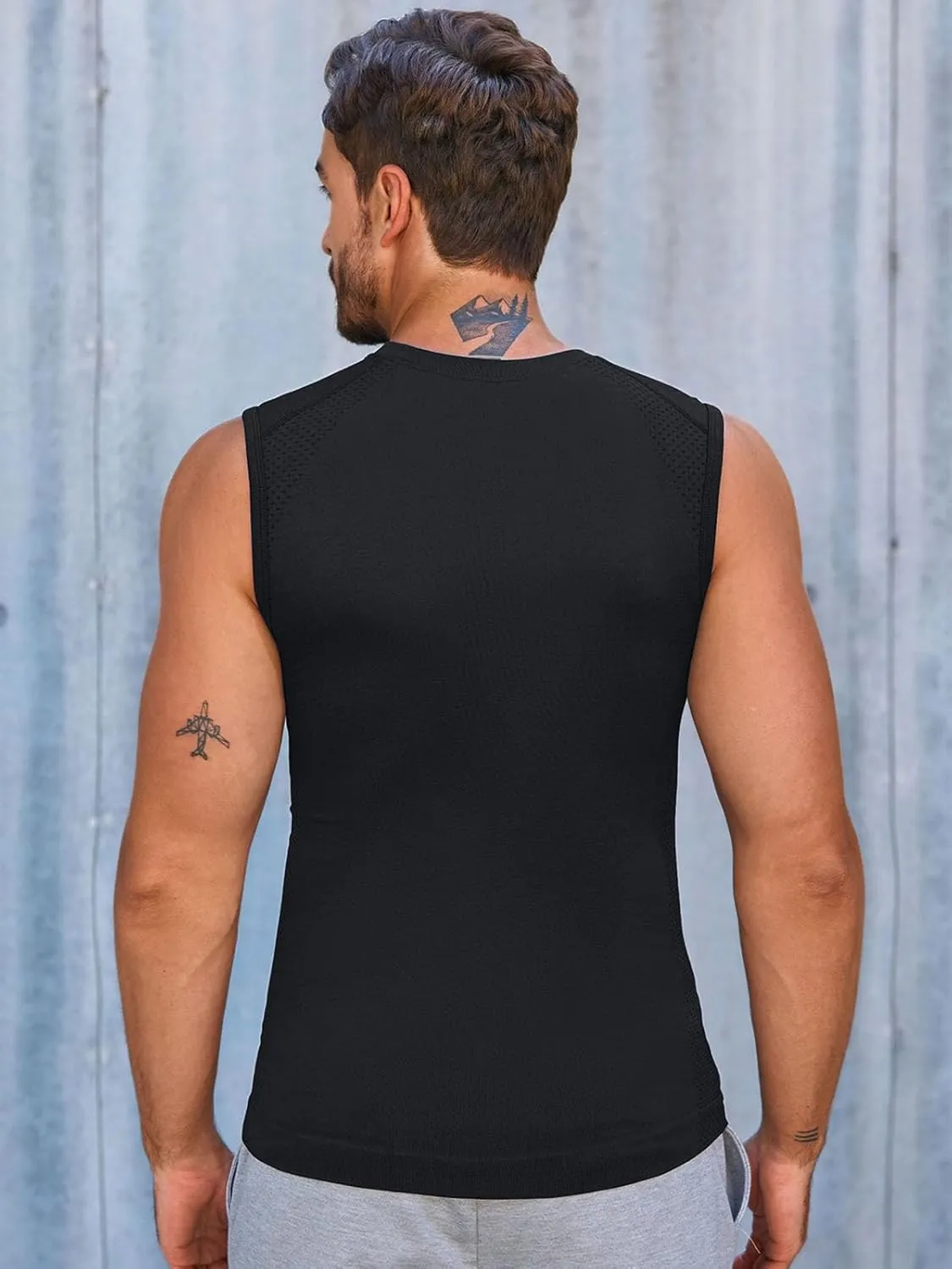 Runcati Mens Athletic Compression Shirts Sleeveless Workout Tank Top Slimming Body Shaper Vest Sports Base Layer Undershirt