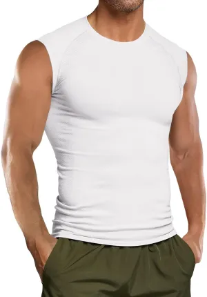 Runcati Mens Athletic Compression Shirts Sleeveless Workout Tank Top Slimming Body Shaper Vest Sports Base Layer Undershirt