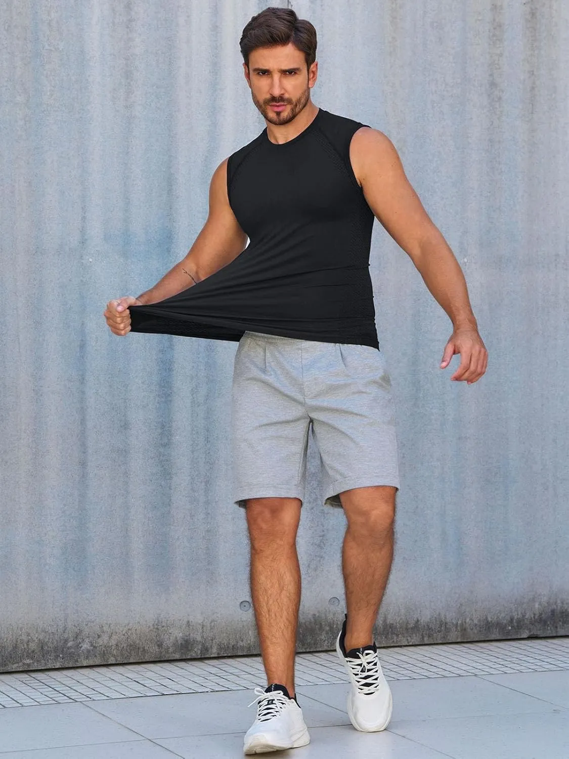 Runcati Mens Athletic Compression Shirts Sleeveless Workout Tank Top Slimming Body Shaper Vest Sports Base Layer Undershirt