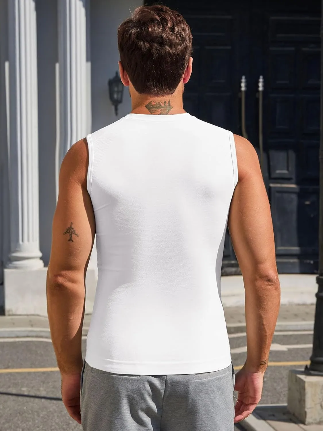 Runcati Mens Athletic Compression Shirts Sleeveless Workout Tank Top Slimming Body Shaper Vest Sports Base Layer Undershirt