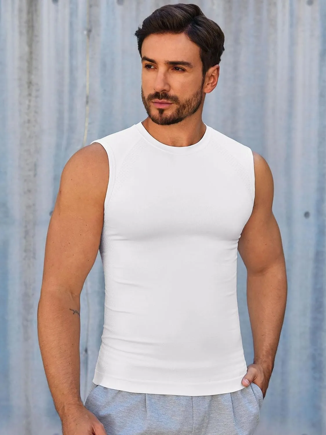 Runcati Mens Athletic Compression Shirts Sleeveless Workout Tank Top Slimming Body Shaper Vest Sports Base Layer Undershirt