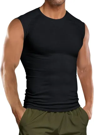 Runcati Mens Athletic Compression Shirts Sleeveless Workout Tank Top Slimming Body Shaper Vest Sports Base Layer Undershirt