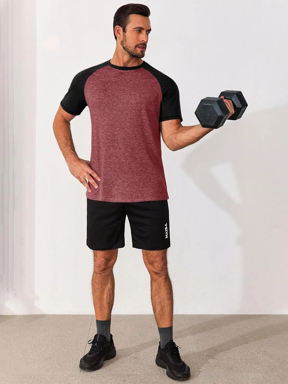 Runcati Mens Casual Slim Fit T Shirts Raglan Short Sleeve Crewneck Baseball Tees Color Block Workout Fashion Shirt