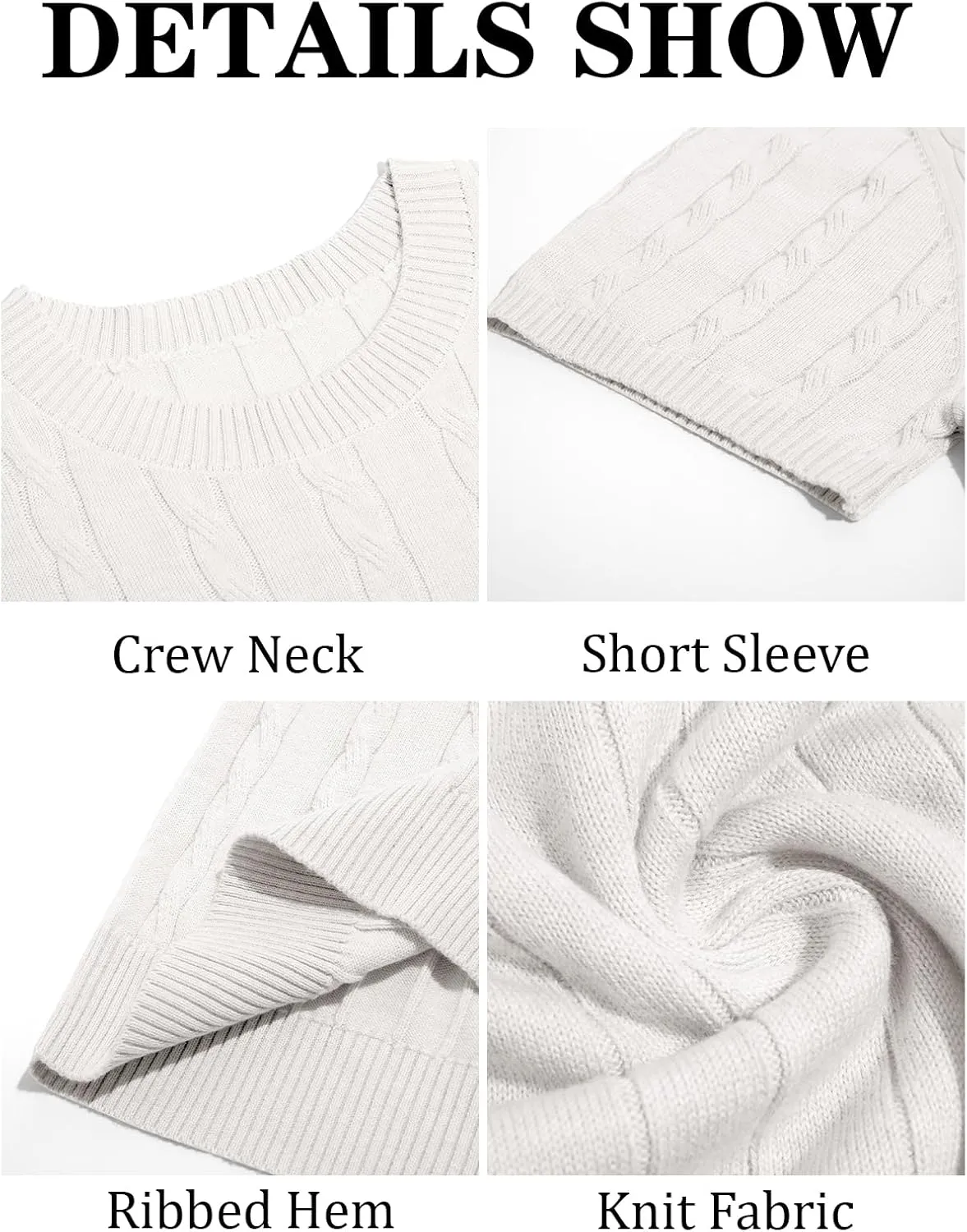 Runcati Mens Knit Short Sleeve T Shirts Casual Crewneck Slim Fit Shirt Cable Knitted Stretch Pullover Tees