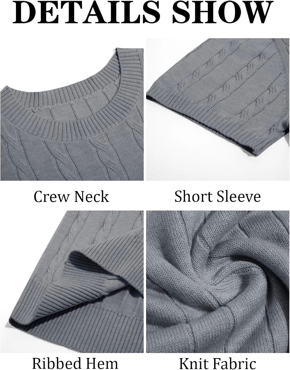 Runcati Mens Knit Short Sleeve T Shirts Casual Crewneck Slim Fit Shirt Cable Knitted Stretch Pullover Tees