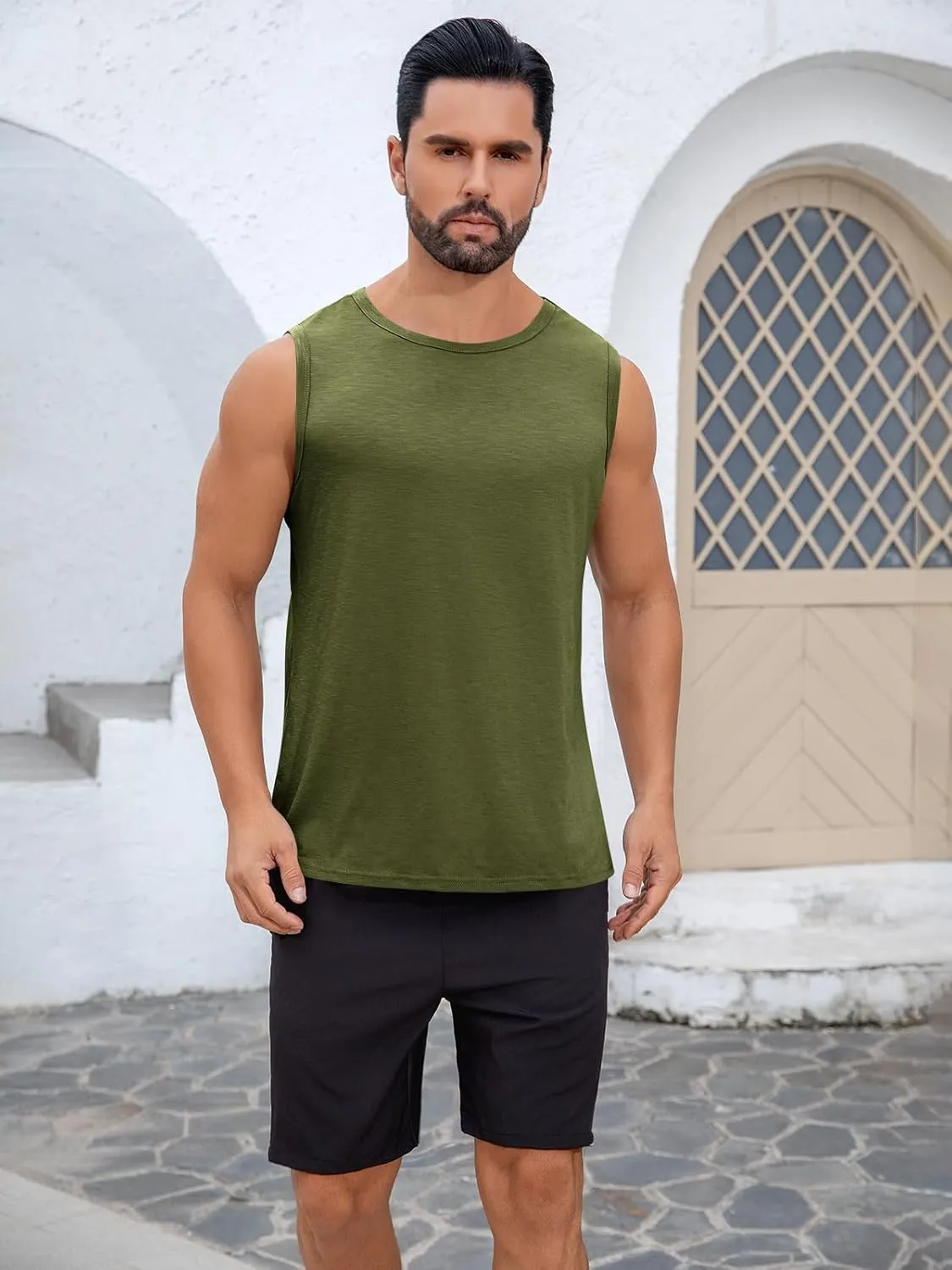Runcati Mens Sleeveless Tank Tops Workout Cut Off Shirt Muscle Athletic Gym Summer Beach T Shirts