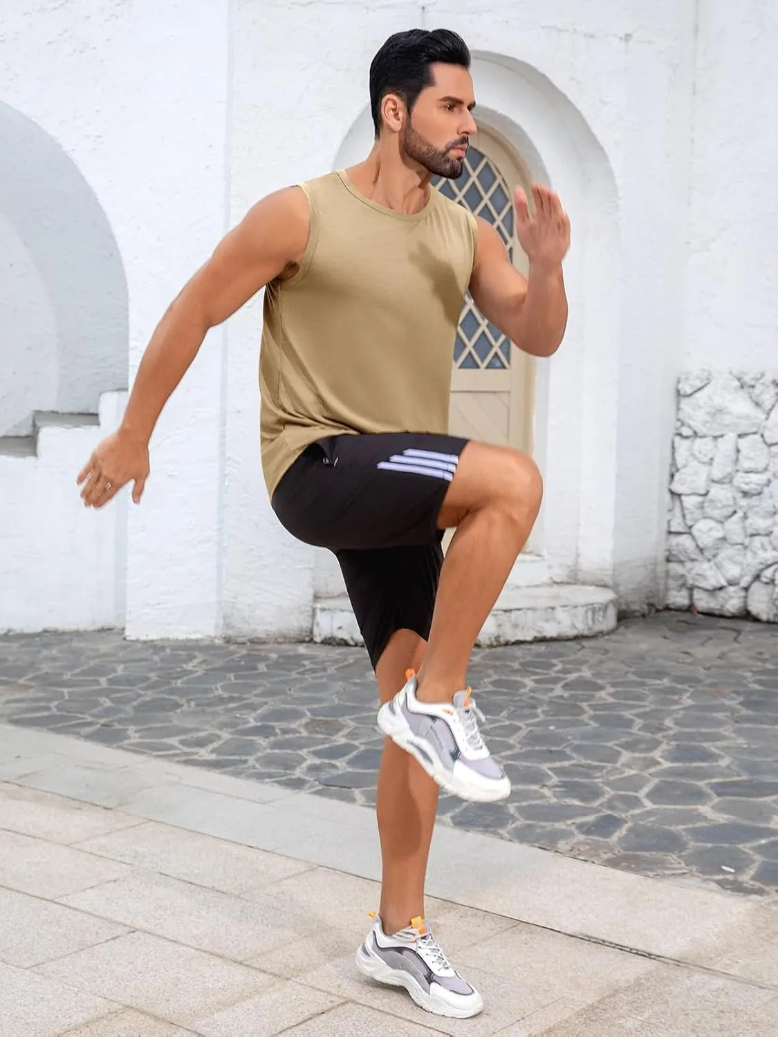 Runcati Mens Sleeveless Tank Tops Workout Cut Off Shirt Muscle Athletic Gym Summer Beach T Shirts