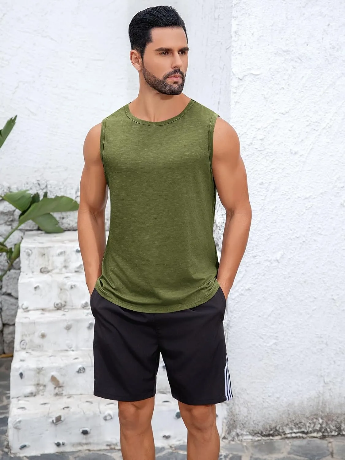 Runcati Mens Sleeveless Tank Tops Workout Cut Off Shirt Muscle Athletic Gym Summer Beach T Shirts