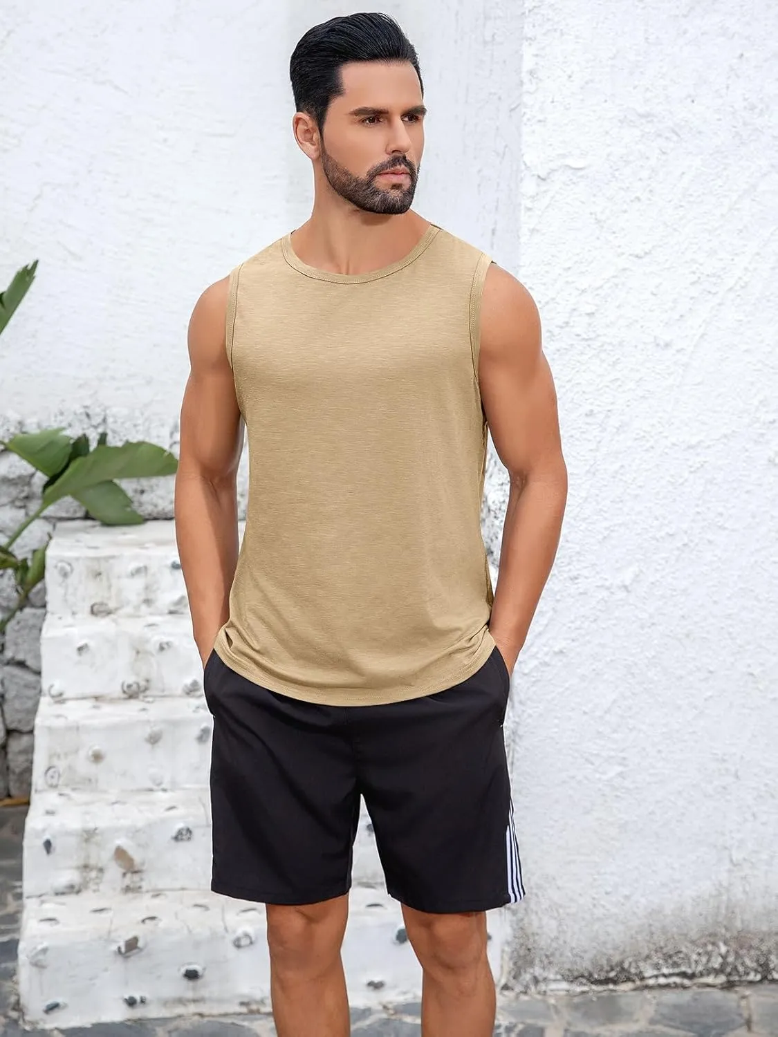 Runcati Mens Sleeveless Tank Tops Workout Cut Off Shirt Muscle Athletic Gym Summer Beach T Shirts