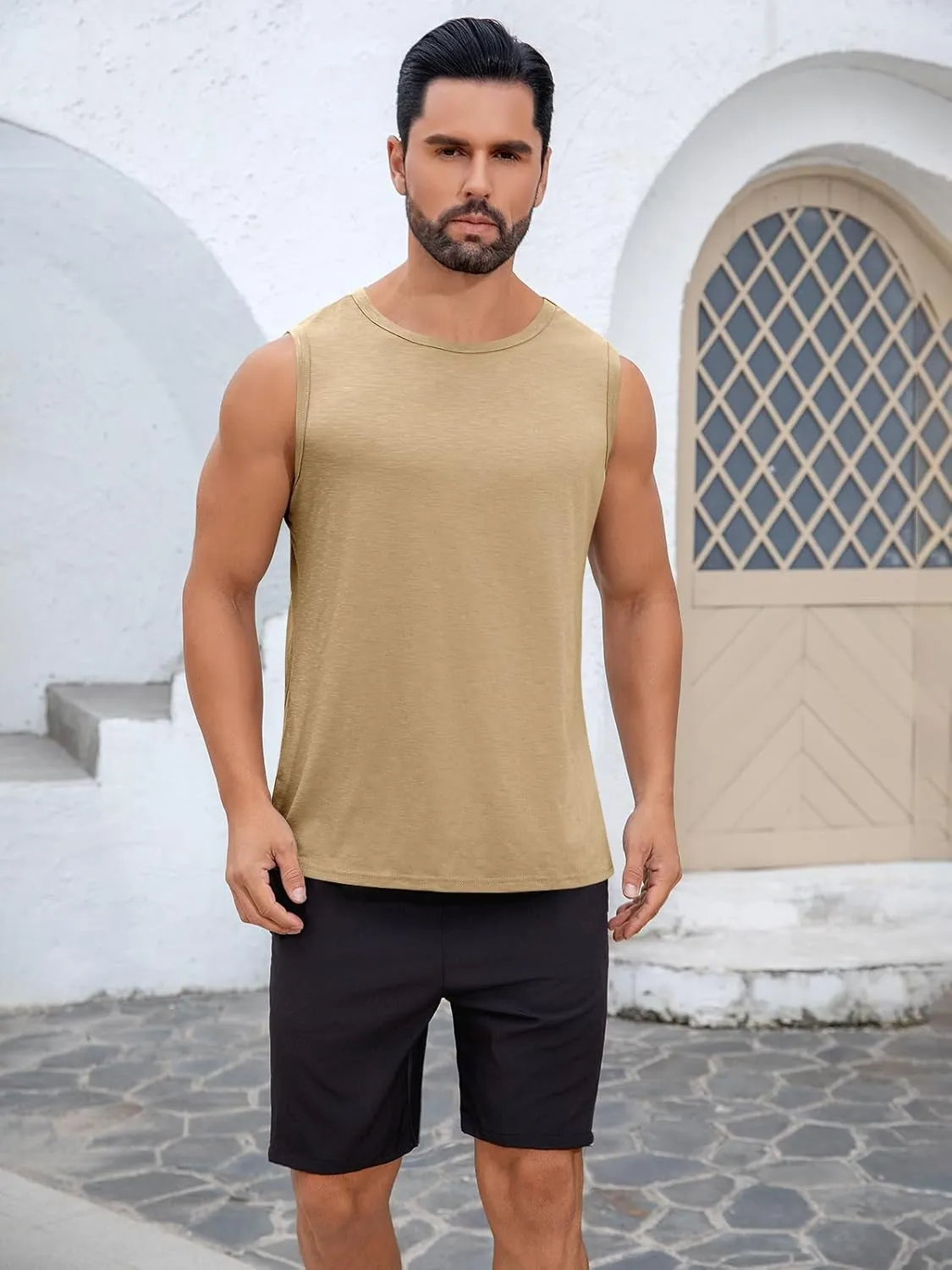 Runcati Mens Sleeveless Tank Tops Workout Cut Off Shirt Muscle Athletic Gym Summer Beach T Shirts