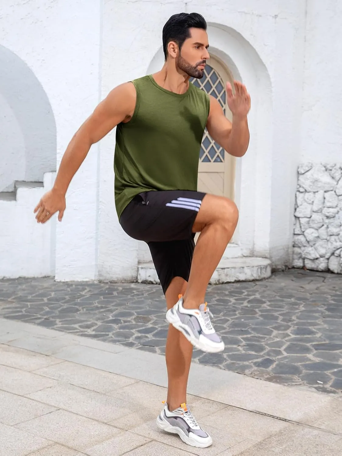 Runcati Mens Sleeveless Tank Tops Workout Cut Off Shirt Muscle Athletic Gym Summer Beach T Shirts