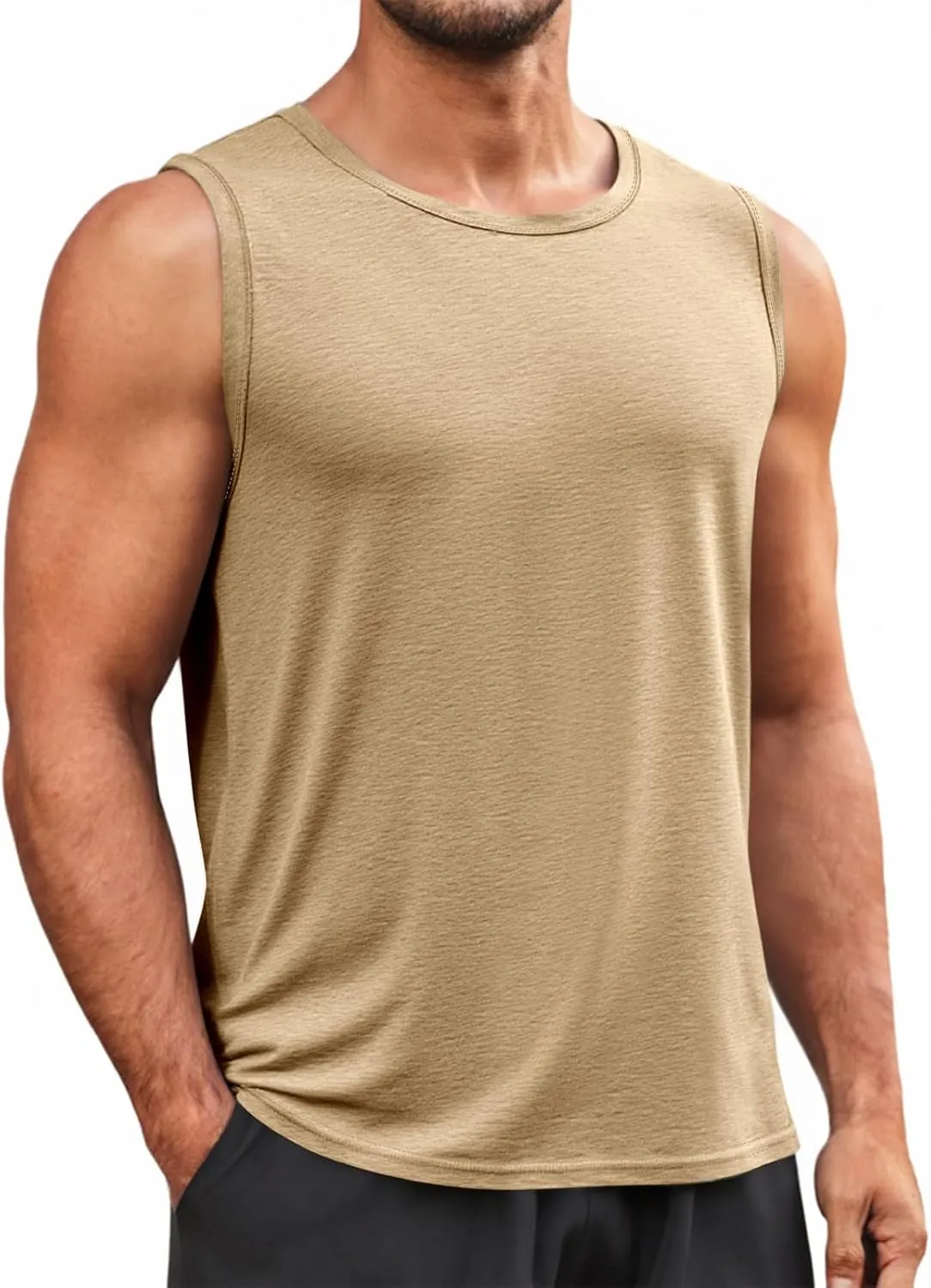 Runcati Mens Sleeveless Tank Tops Workout Cut Off Shirt Muscle Athletic Gym Summer Beach T Shirts