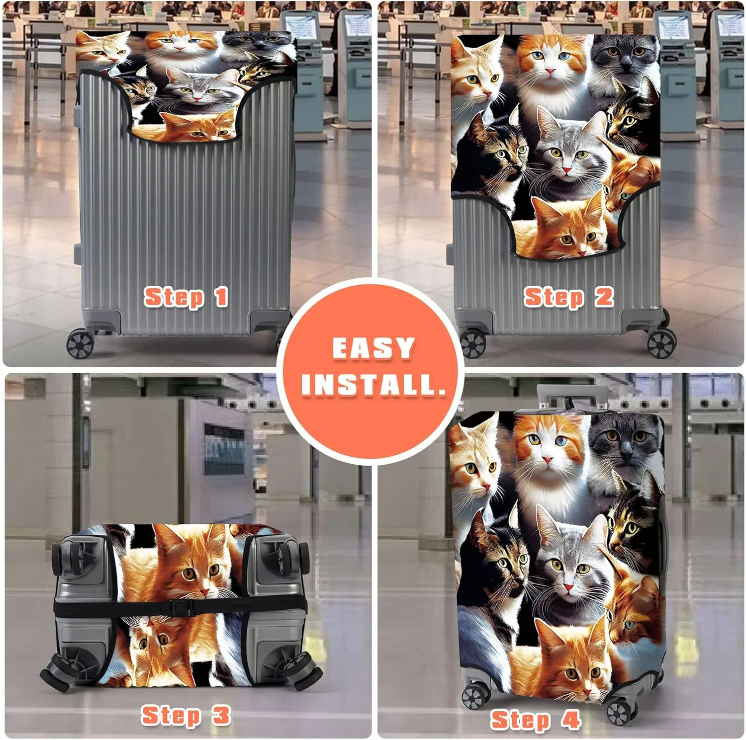 RYUITHDJP Luggage Cover for Suitcase 26-28 Inchs, Premium Zipper Close Protect and Personalize Your Luggage - Cute Cat