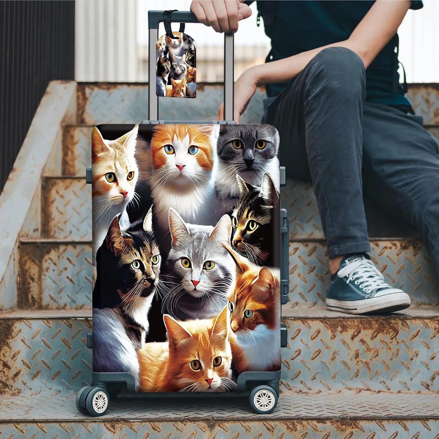 RYUITHDJP Luggage Cover for Suitcase 26-28 Inchs, Premium Zipper Close Protect and Personalize Your Luggage - Cute Cat