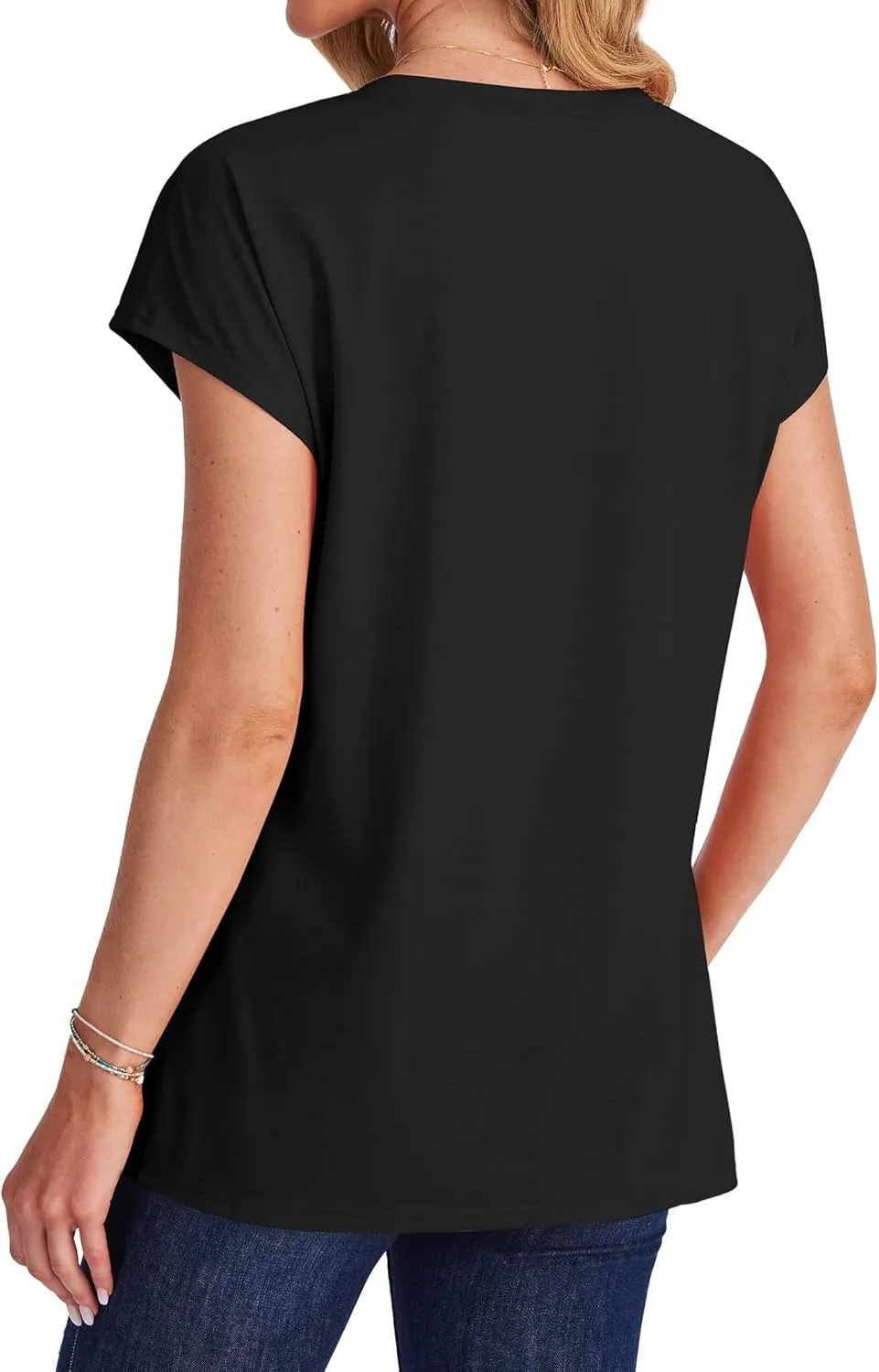 SAMPEEL Womens T Shirts V Neck Cap Short Sleeve Summer Tops Trendy 2025 Loose Casual Tshirts with Pocket
