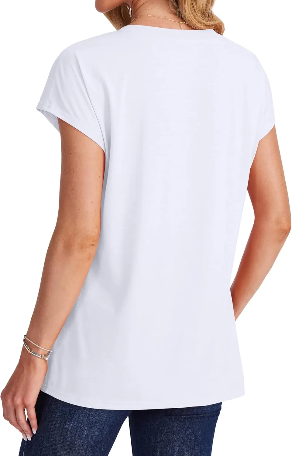 SAMPEEL Womens T Shirts V Neck Cap Short Sleeve Summer Tops Trendy 2025 Loose Casual Tshirts with Pocket