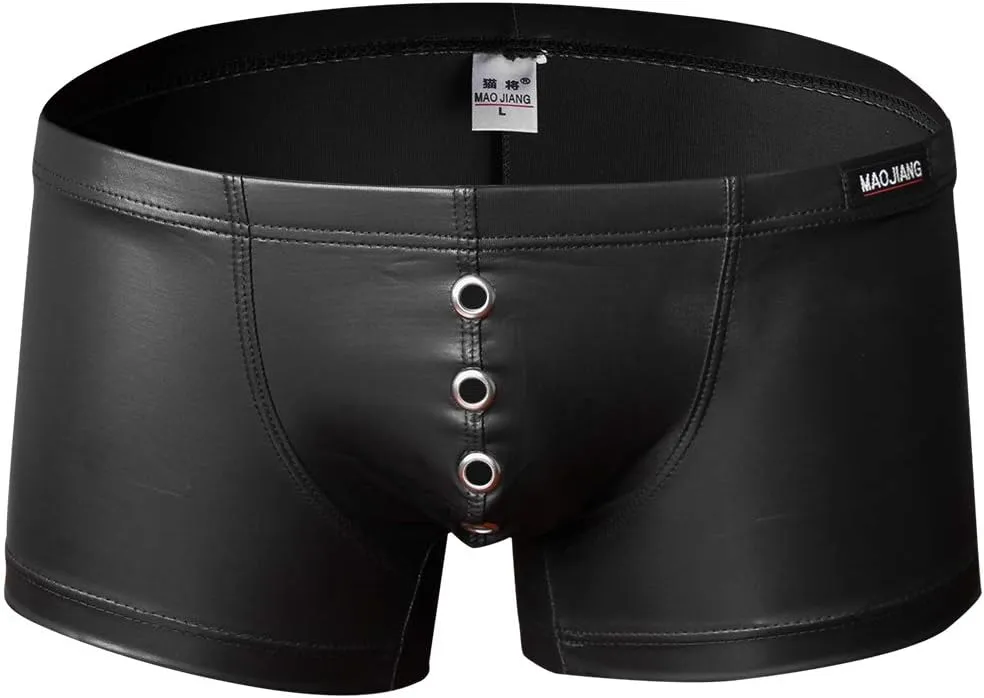 sandbank Men's Sexy Lingerie Faux Leather Pouch Tight Boxer Brief UnderwearTrunks