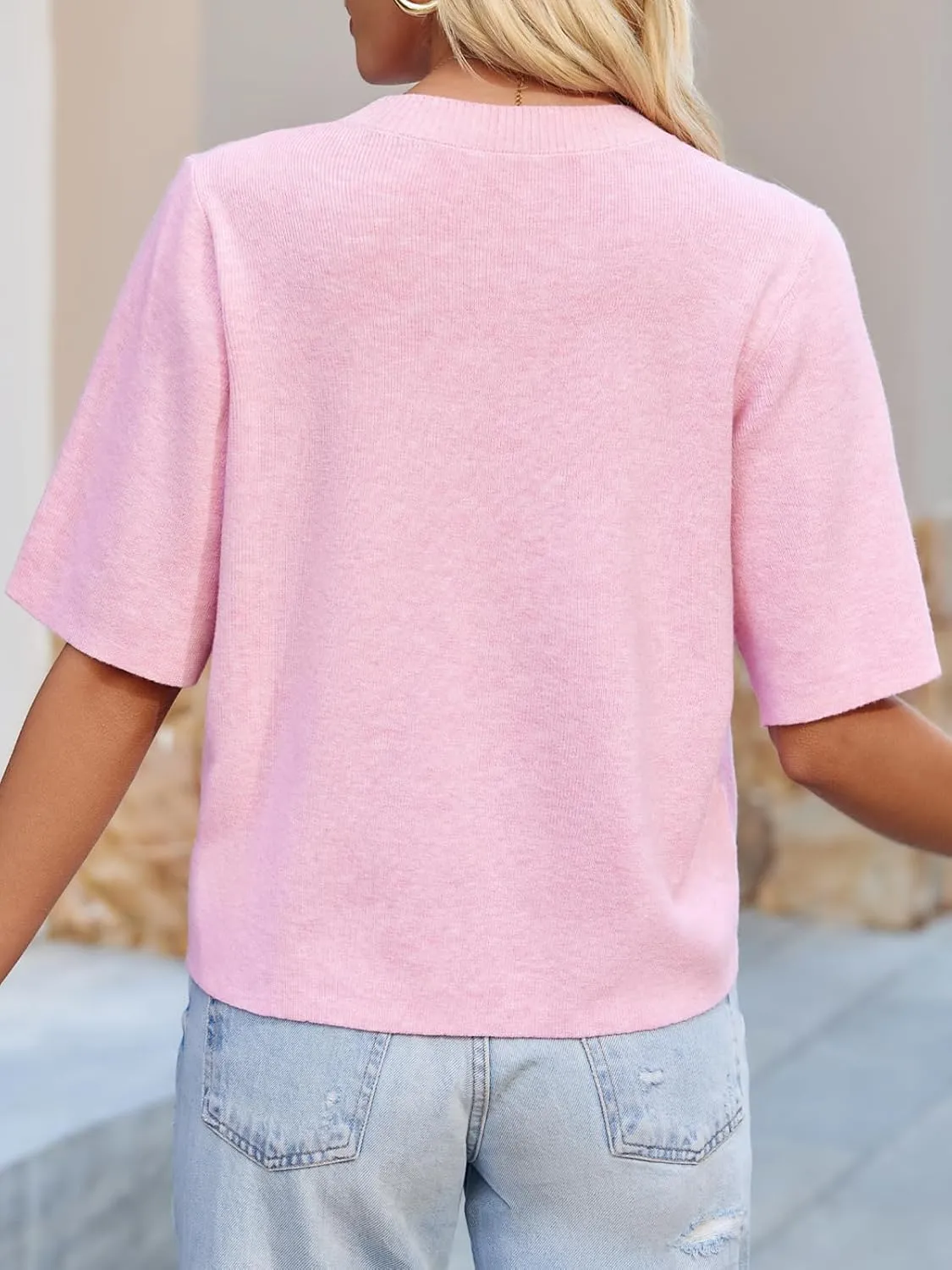 Saodimallsu Womens Short Sleeve Sweater Tops Crew Neck Lightweight Knit Casual Loose Fit Summer Basic T Shirts