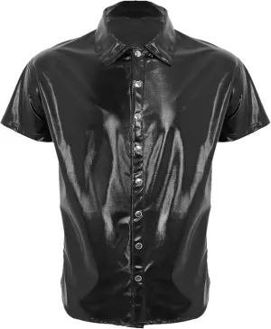 SEAUR Men's Shiny Patent Leather Jacket Casual Slim Fit Leather Muscle Tank Top T-Shirts Nightclub Party Clubwear