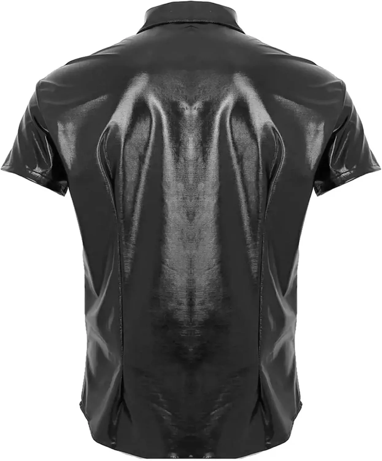 SEAUR Men's Shiny Patent Leather Jacket Casual Slim Fit Leather Muscle Tank Top T-Shirts Nightclub Party Clubwear