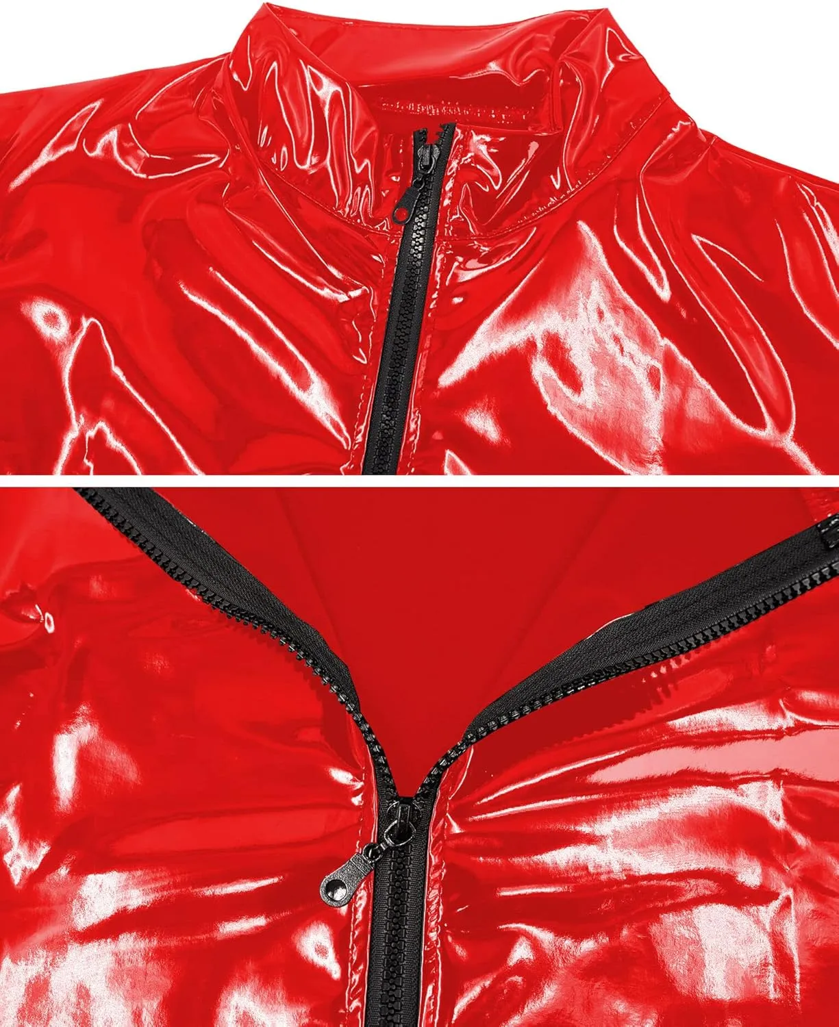 SEAUR Men's Shiny Patent Leather Jacket Casual Slim Fit Leather Muscle Tank Top T-Shirts Nightclub Party Clubwear