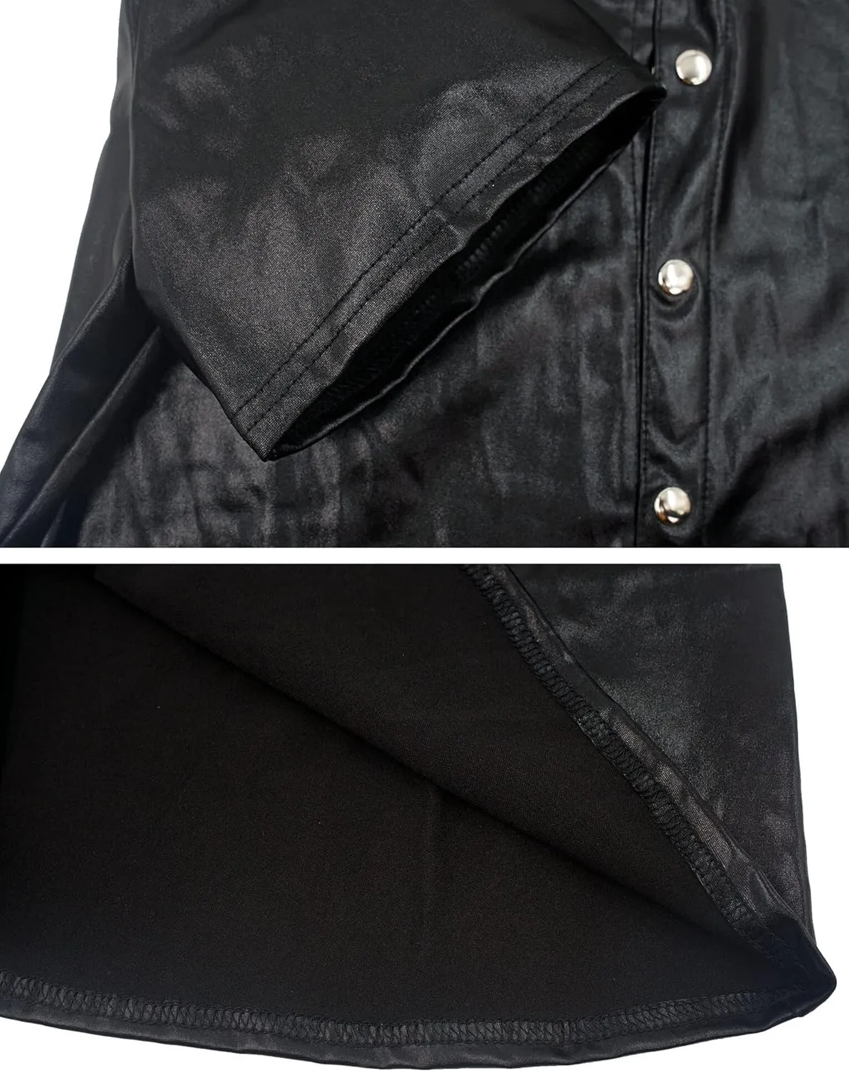 SEAUR Men's Shiny Patent Leather Jacket Casual Slim Fit Leather Muscle Tank Top T-Shirts Nightclub Party Clubwear