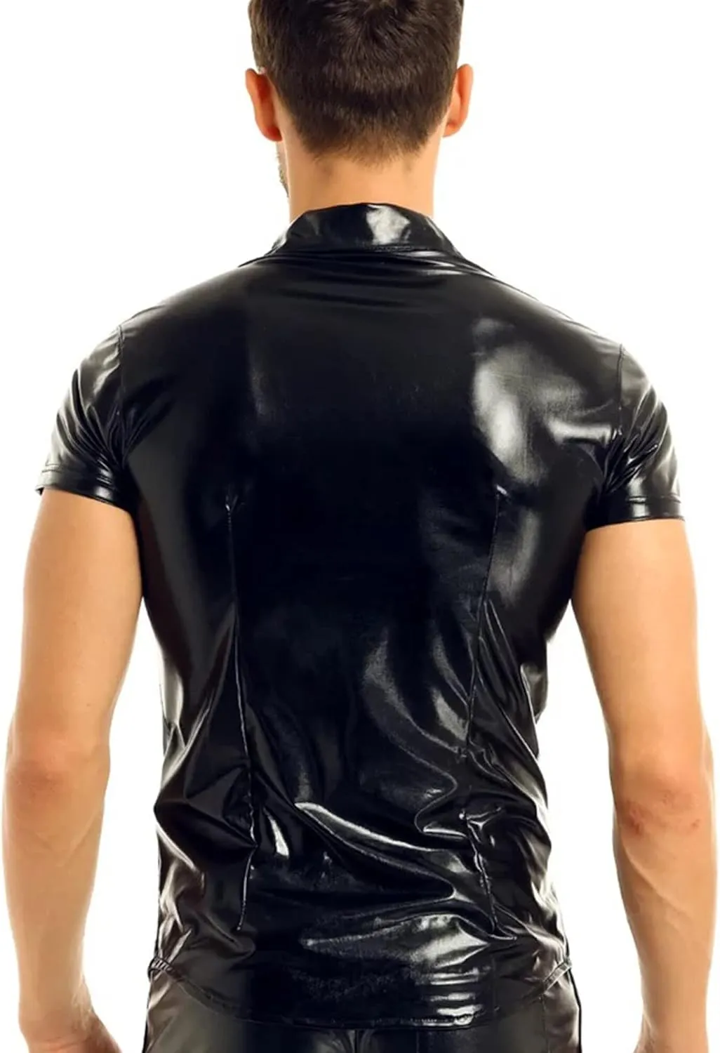 SEAUR Men's Shiny Patent Leather Jacket Casual Slim Fit Leather Muscle Tank Top T-Shirts Nightclub Party Clubwear