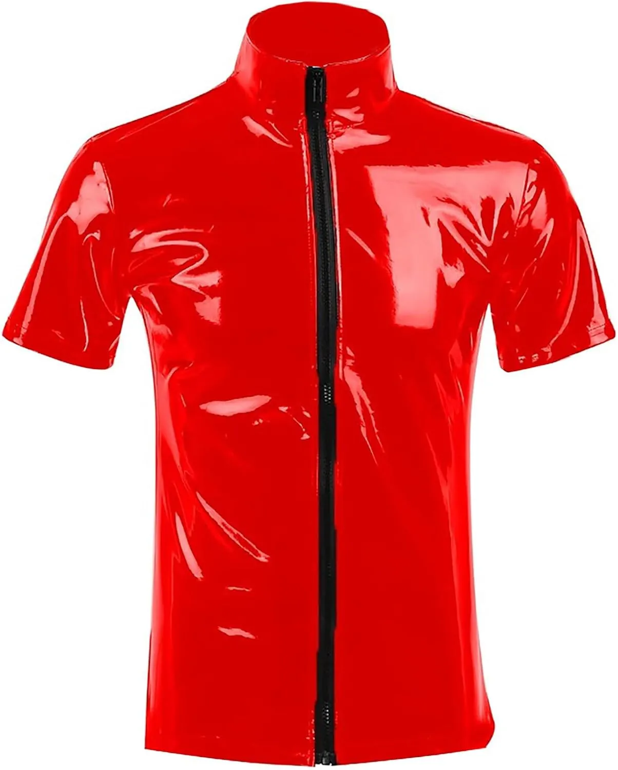 SEAUR Men's Shiny Patent Leather Jacket Casual Slim Fit Leather Muscle Tank Top T-Shirts Nightclub Party Clubwear