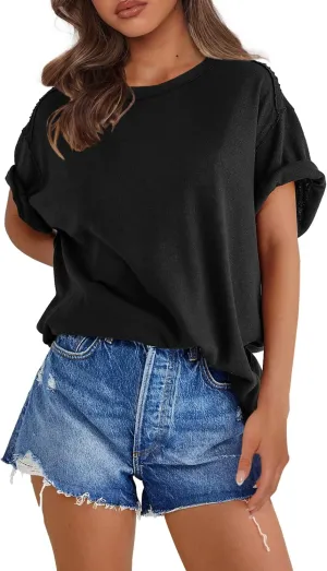 SENSERISE Womens Oversized T Shirts Crewneck Short Sleeve Summer Athletic BF Tees Shirt Loose Fit Y2K Tops