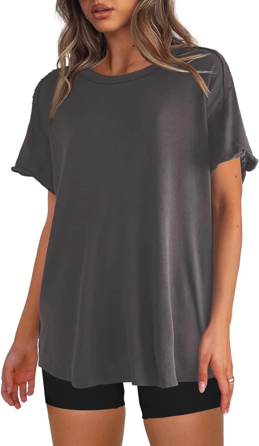 SENSERISE Womens Oversized T Shirts Crewneck Short Sleeve Summer Athletic BF Tees Shirt Loose Fit Y2K Tops