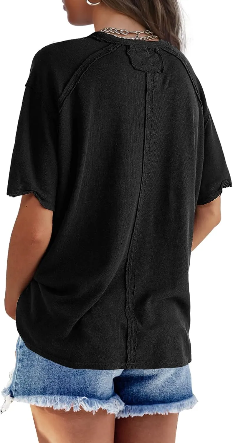 SENSERISE Womens Oversized T Shirts Crewneck Short Sleeve Summer Athletic BF Tees Shirt Loose Fit Y2K Tops