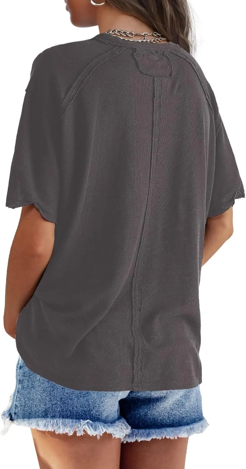 SENSERISE Womens Oversized T Shirts Crewneck Short Sleeve Summer Athletic BF Tees Shirt Loose Fit Y2K Tops